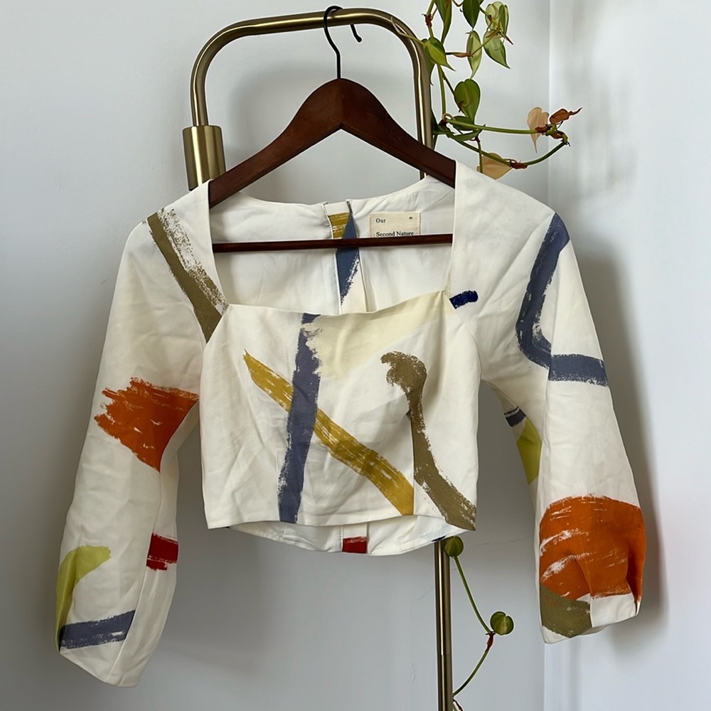 Our Second Nature 3/4 puff sleeve cropped blouse